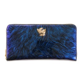 Cleria CL-18113 Women's Long Wallet, Enamel, Horse Hair Style, Large Capacity, Round Zipper, Made with Special Fabric that Changes Color Depending on the Angle, Cambiare Series, blue