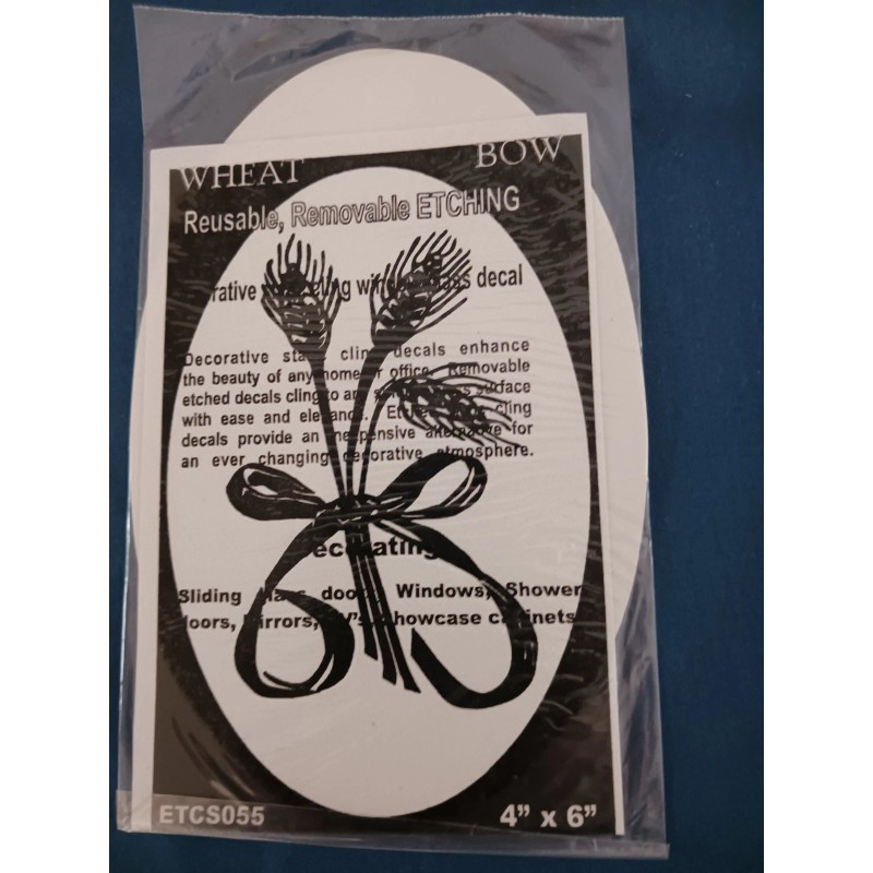 Vinyl Etchings WHEAT BOW Decal 4"x6" OVAL Etched Glass Look