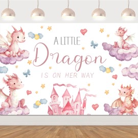 Balterever Dragon Baby Shower Backdrop for Girls 3 * 5ft Pink Dragon Baby Shower Decorations a Little Dragon is On Her Way Baby Shower Supplies for Photography Background