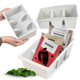 KADAX Herb Spice Container, Box with Two Sections, Plastic Storage Box with Handles, Kitchen Organiser, Herb Organiser (Cream)