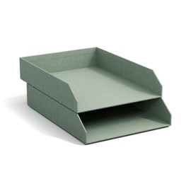 Bigso Box of Sweden Hakan Set of 2 Letter Trays for Desk, Stackable Storage Compartments for Letters, Documents, etc., Fibreboard Organiser System with Linen Look Paper, Mint Green