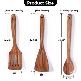 3PCS Wooden Spatulas and Cooking Spoon Set, Natural Acacia Wood Kitchen Utensils Set for Cooking