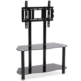 Hodedah Glass Mount Tv Stand, Black