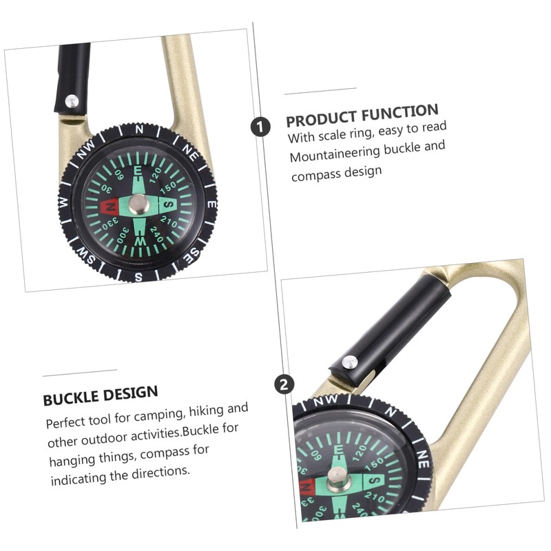 Gatuida 2pcs Multifunctional Compass Carabiner Graduated Zinc Alloy Keychain for