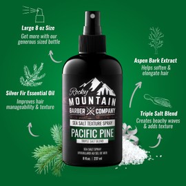 Rocky Mountain Barber Company Sea Salt Spray for Hair for Men - Adds Volume, Texture and a Light Hold to Your Hair - For All Hair Types - Triple Salt Blend - 8 oz