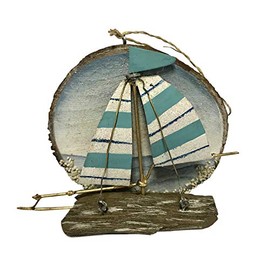 Beachcombers Wood with Metal Sailboat Ornament