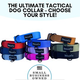 ShawnCo Basecamp Dog Collar- Premium, Adjustable, Heavy-Duty Nylon Tactical Dog Collar with Metal Buckle for Medium and Large Dogs (Mustang Red, M)