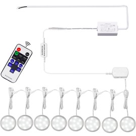 AIBOO Linkable Under Cabinet LED Lighting 12V Dimmable Puck Lights Hardwired with Wireless RF Remote Control for Kitchen Mood Lighting(8 Lights, Daylight White, NO Wall Plug)