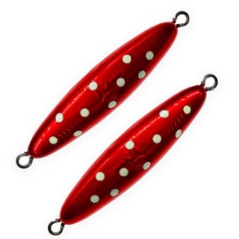 5.5" Eddie Bomb Tuna Jigs 20oz,2 Pieces Polka Dot/Crimson Red,Unrigged, Heavy BFT Vertical Flat Fall Jigs for Bluefin, Tuna Fishing Gear