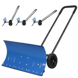 WYDHven Snow Shovel Pusher, 29.13-inch Metal Snow Pusher with Wheels for Driveway, Adjustable Angle and Height Snow Pusher Shovel for Sidewalks, or Parking Lots