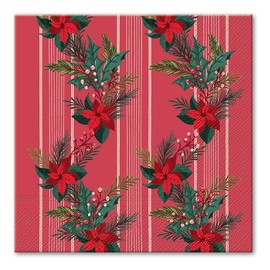 Punch Studio Luncheon Napkins for Entertaining, Winter Florals, Red Christmas Theme Paper Napkins, Set of 20pcs, 6.5" Folded Square (71810)