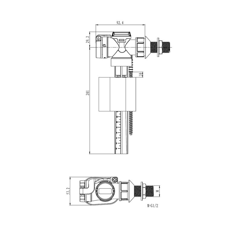 VeeBath Toilet Inlet Valve Side Entry, Inlet Float Valve 1/2