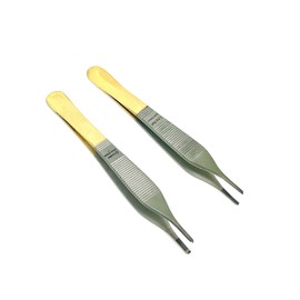 TC Micro Forceps 4.75 inches ADSON KOCHER Tissue Forceps 1X2 Teeth Plus ADSON Dressing Forceps New Premium 2PCS with Gold Handle CYNAMED