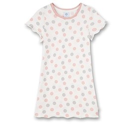 Sanetta Girls Nightdress White Dots Allover | Sustainable and Comfortable Cotton Nightdress for Girls Sleepwear for Girls, beige