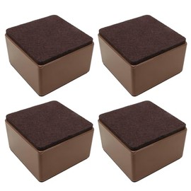Bonsicoky 4 piezas de elevadores de cama y muebles autoadhesivos, elevadores de mesa y sofá cuadrados de acero al carbono resistente que añaden 2" de altura con almohadilla de fieltro, marrón