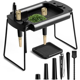 SafeDelux Foldable Wooden Rolling Tray Set with Cone Loader & Pre-Roll Machine, Rolling Tray with Cone Loader, Complete Rolling Tray Kit with Smell Proof Tube & Brush (Black-Single Hole)