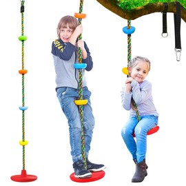 Tree Swing for Kids, 3-in-1 Climbing Rope with Platforms and Disc Seat, Indoor Outdoor Swing for Outside Trees Treehouse, 1 Pc, Red