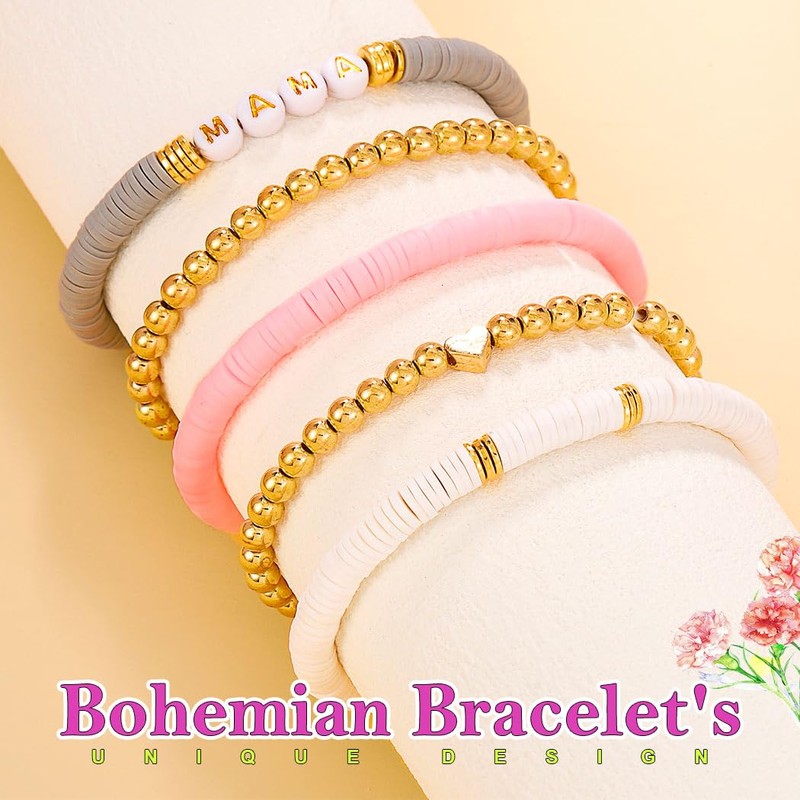 ACEDRE Mother's Day Stretch Bracelets for Women Mama Stackable Clay