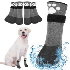 BEAUTYZOO Anti Slip Dog Boots & Paw Protectors for Hot Pavement to Prevent Licking,Waterproof Dog Shoes for Small Medium Large Senior Dogs,6 PCS Grip Socks Rain Booties for Dogs Paws Outdoor Walking