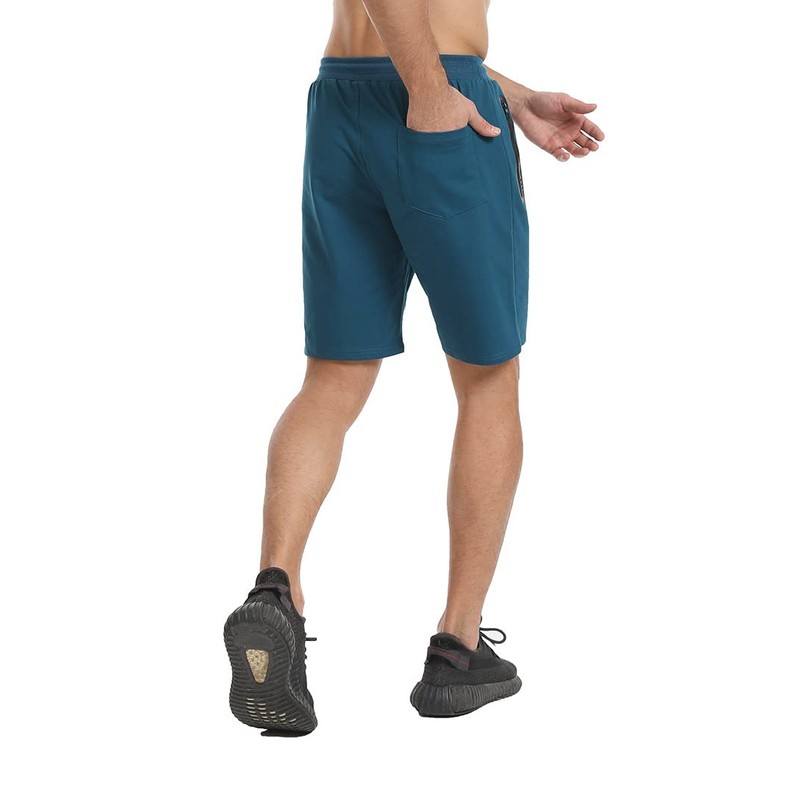 JustSun Men's Cotton Sports Shorts with Zip Pockets, peacock blue
