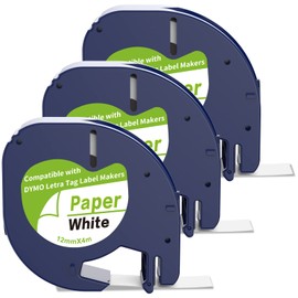3 Pack Label Tape Compatible with DYMO LetraTag 12mm x 4m Labelling Machine Black Print on White Label Paper Works for Dymo Letratag XR LT-100H / LT-100H