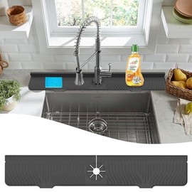 33 inch Sink Splash Guard Mat  Faucet Drying Silicone Handle Drip Catcher Tray Longer for KitchenBathroom Protector Countertop (Black) - Color: Black