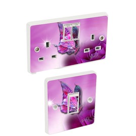 Purple Butterfly Light Switch & Double Socket Sticker Vinyl / Skin cover sosw35
