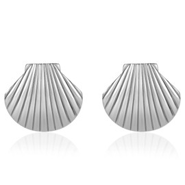 Seashells Earrings,18k Gold Plated Chunky Gold Stud Earrings,Summer Ocean Gifts for Women (Silver)