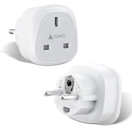 AUNNO UK to European Plug Adapter, UK 3 Pin to European 2 Pin Plug Converter, Euro Type C, E, F and Type G, EU Plugs for Germany, France, Spain, Greece, Poland etc (Pack of 2)