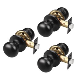 GOBEKOR 3 Pack Round Passage Door Knobs Interior,Matte Black Door Knobs Indoor,Keyless Non-Locking Handle Set for Hallway or Closet Doors,Reversible for Right/Left Handed Door