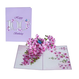 PQ Bees 100th Birthday Card, Orchid 3D Birthday Cards for Women, 6x8in Pop Up Gifts for Mom, Wife, Her, Daughter, Sister, Grandma (100th BD 6x8)