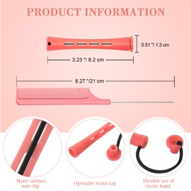 Chuangdi 24 Pcs Hair Perm Rods Plastic Cold Wave Perming Curlers Hair Rollers with Steel Pintail Comb Rat Tail Comb Tools for Hairdressing Styling(Pink,0.51 Inches)
