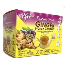 Prince of Peace Instant Ginger Honey Crystal with Passion Fruit 18g x 10 (bag) – Instant Hot or Cold Beverage that Soothes Throat – Easy to Brew – Drink Like a Tea – Gluten Free – Real Ginger