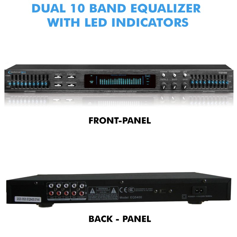 Technical Pro Professional Dual 10 Band Equalizer with Individual LED