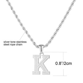 Initial Necklace for Men Women 18K Gold Silver Tone Stainless Steel Capital Gothic 26 Letters Pendant with Rope Chain Necklaces