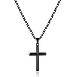 RWQIAN Men's Cross Necklace Silver/Gold/Black Stainless Steel Men's Necklace with Cross Pendant Christian Jewellery Cross Chain Gift for Men 18 - 24 Inches, Stainless Steel