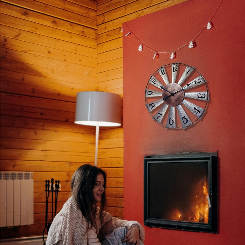 Evursua 24 Inch Modern Farmhouse Clock Large Metal Windmill Clock