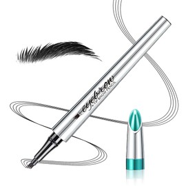 Eyebrow Pencil Microblade Brow Pen, 3D Waterproof Microblading Eyebrow Pen 4 Fork Tip Tattoo Pencil, Long-Lasting & Waterproof, Micro Edge Eyebrow Pencil (Black)