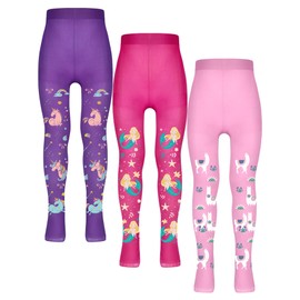 Bencailor 3 Pairs Girls Pantyhose Tights for Dance little girls printed leggings Seamless Soft Stockings Non Slip(Pink, Purple, Rose Red)