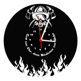 bigcopy e.K. Wall Clock, Fire Brigade Design, Black Dial, High-Quality Acrylic Glass Clock with Silent Quartz Movement, 3 mm Thickness