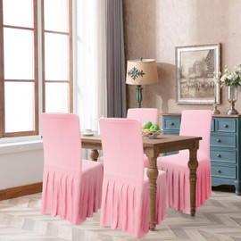 Babenest 2pcs Spandex Skirt Style Chair Covers, Stretch Fabric Removable Washable Chair Protector with Long Skirt, Anti-Dirty Skirted Chair Slipcover for Weddings Banquet Dining Party Ceremony (Lvory)