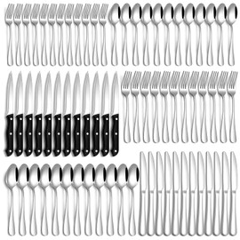 PHILIPALA 72 Pcs Silverware Set with Steak Knives Food-Grade Stainless Steel Flatware Set for 12 Mirror Cutlery Include Forks Spoons and Knives Set Dishwasher Safe Utensil Sets for Home Restaurant