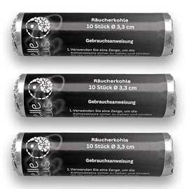 Lebensquelle Plus Smoking Charcoal Diameter 33 mm | Charcoal Tablet Wood Quick Flammable | Pack of 30 (3 x 10)