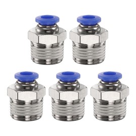 HARFINGTON Push to Connect Fitting 6mm Tube OD x 3/8" NPT Thread Male Straight Quick Connector Copper Air Line Hose Fittings for Industry Air System PC6-N03, Blue