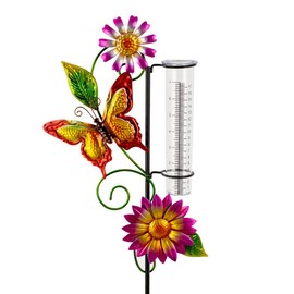 viterlight Rain Gauge Outdoor, Butterfly Rain Gauge, Decorative Rain Measure Gauge with Metal Stake, 7" Tube Rain Measure Tool for Yard