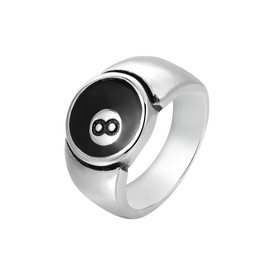 OAKKY Men's Stainless Steel Hip Hop Cool Rock Billiard Black 8 Ball Signet Lucky Gothic Biker Ring Punk Competition Sports Silver Size L 1/2