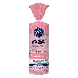 Color Scents Medium Trash Bags - 8 Gallon, 45 Bags (1 Pack of 45 Bags) Twist Tie - Pink in Pink Honeysuckle Scent with Microban