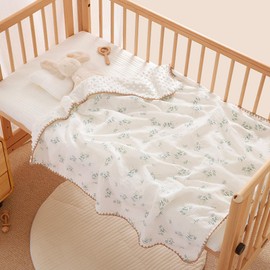 Baby Cotton Blanket, For Babies, Cotton Blanket, Flannel Gauze, Baby Blanket, 2 Sizes, Warm, Prevents Cold Sleep, Kids, Children, Napping, Nursery, Baby Shower, 39.4 x 55.1 inches (100 x 140 cm)