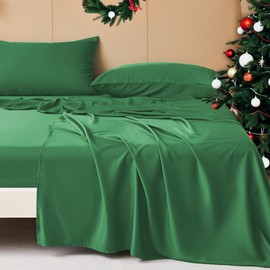 Bedmoon Cooling Queen Sheets, 100% Viscose Derived from Bamboo, Blackish Green Breathable Summer Sheet & Pillowcase Sets, 16" Deep Pocket Luxury Hotel Cozy Soft Bed Sheets