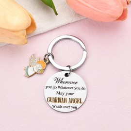 ShiQiao Spl Guardian Angel Gifts for Women Men Birthday Gifts for Daughter Son Sister Brother Religious Gift for Best Friend Drive Safely Guardian Angel Keyring for Granddaughter Grandson